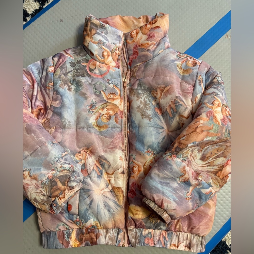 Forever 21 Angel/cherub Print Jacket, women’s, size large, AOP
